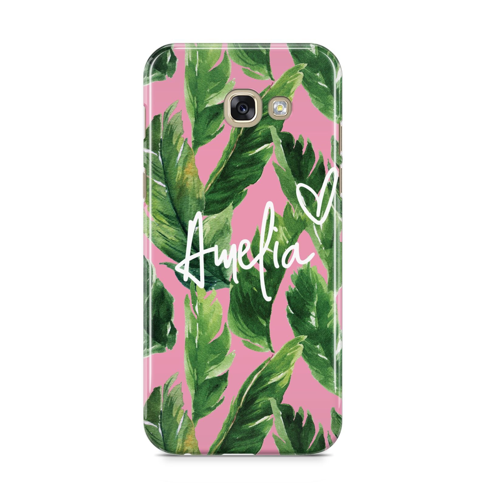 Personalised Pink Green Banana Leaf Samsung Galaxy A5 2017 Case on gold phone