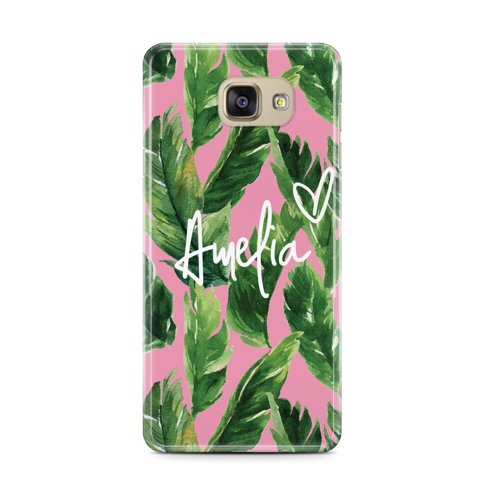 Personalised Pink Green Banana Leaf Samsung Galaxy A7 2016 Case on gold phone