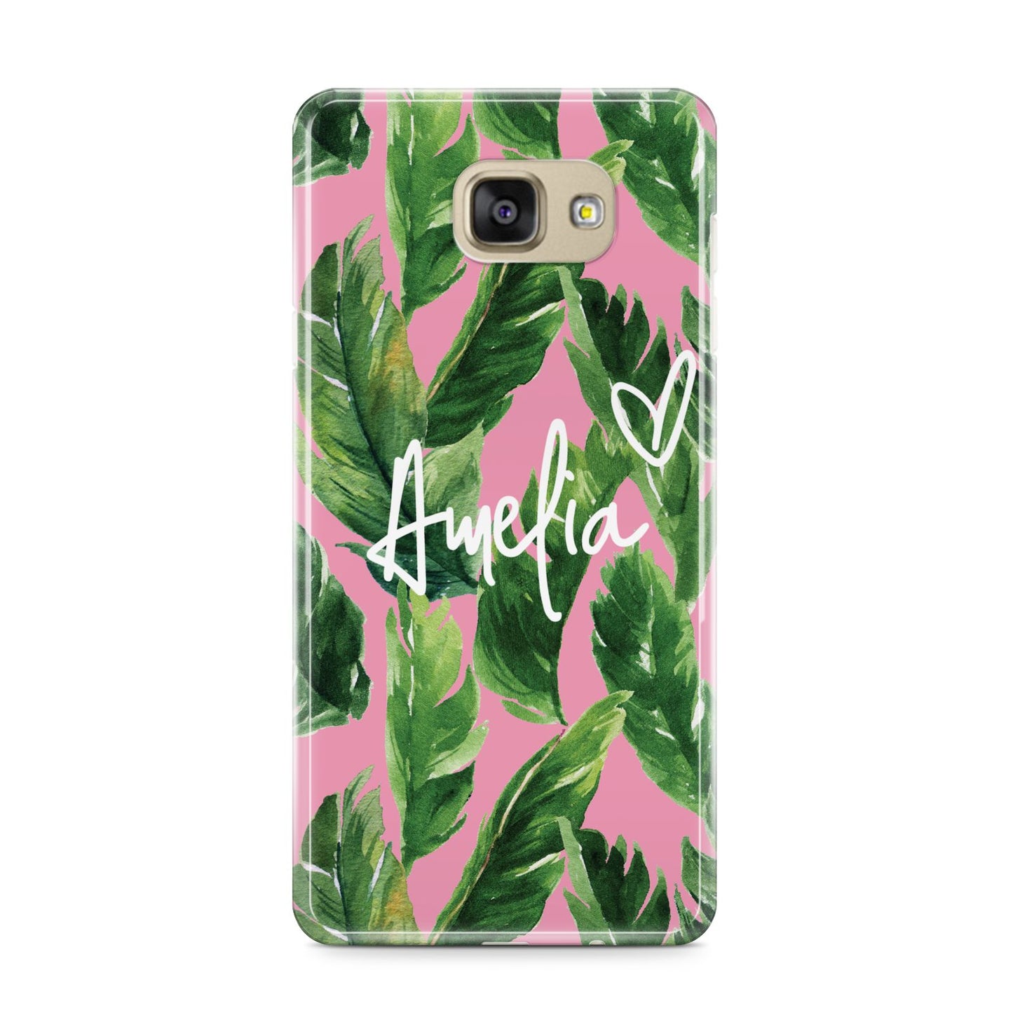 Personalised Pink Green Banana Leaf Samsung Galaxy A9 2016 Case on gold phone