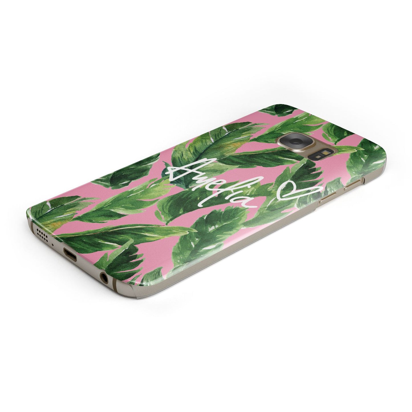 Personalised Pink Green Banana Leaf Samsung Galaxy Case Bottom Cutout