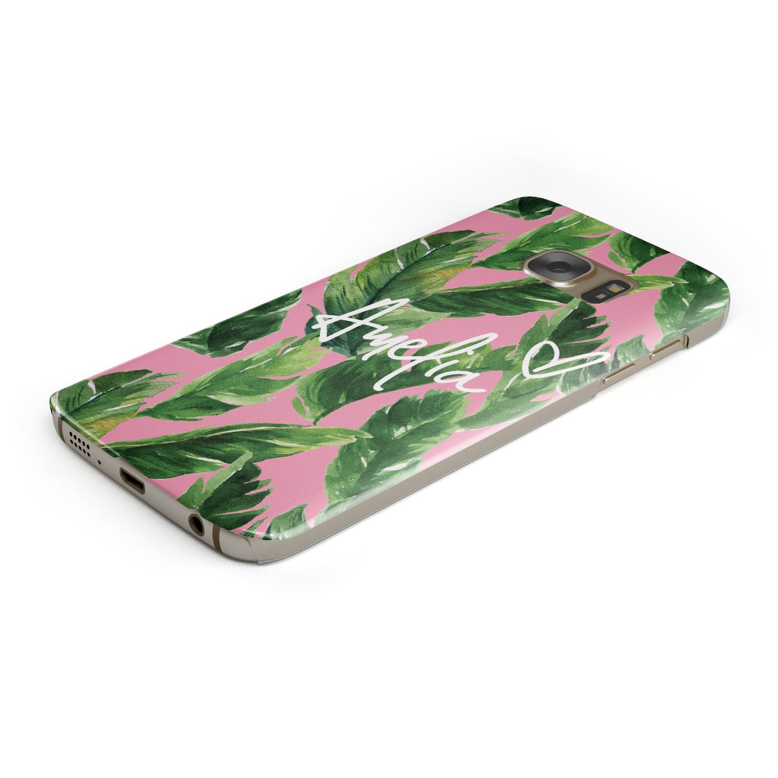 Personalised Pink Green Banana Leaf Samsung Galaxy Case Bottom Cutout