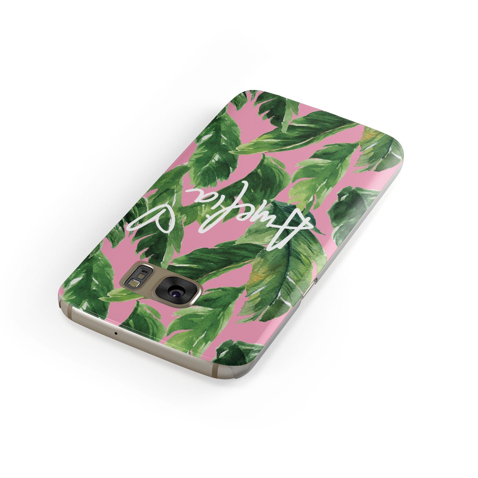Personalised Pink Green Banana Leaf Samsung Galaxy Case Front Close Up