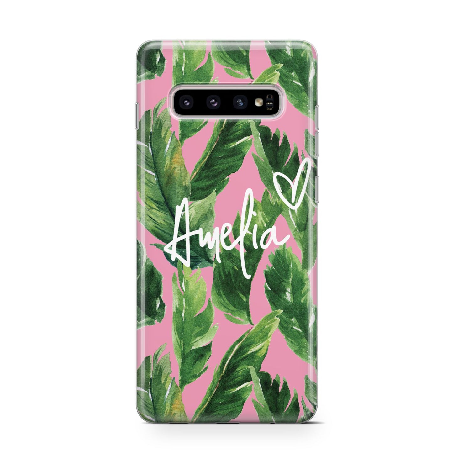 Personalised Pink Green Banana Leaf Samsung Galaxy S10 Case