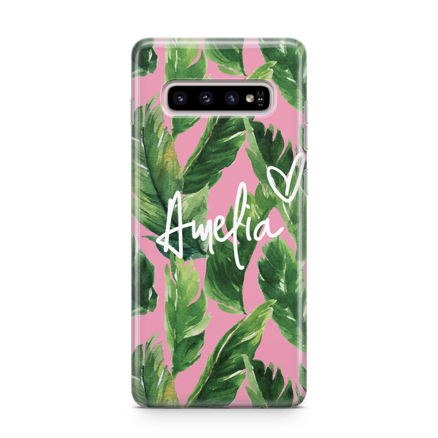 Personalised Pink Green Banana Leaf Samsung Galaxy S10 Plus Case