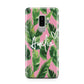 Personalised Pink Green Banana Leaf Samsung Galaxy S9 Plus Case on Silver phone