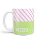 Personalised Pink Green Striped 10oz Mug Alternative Image 1