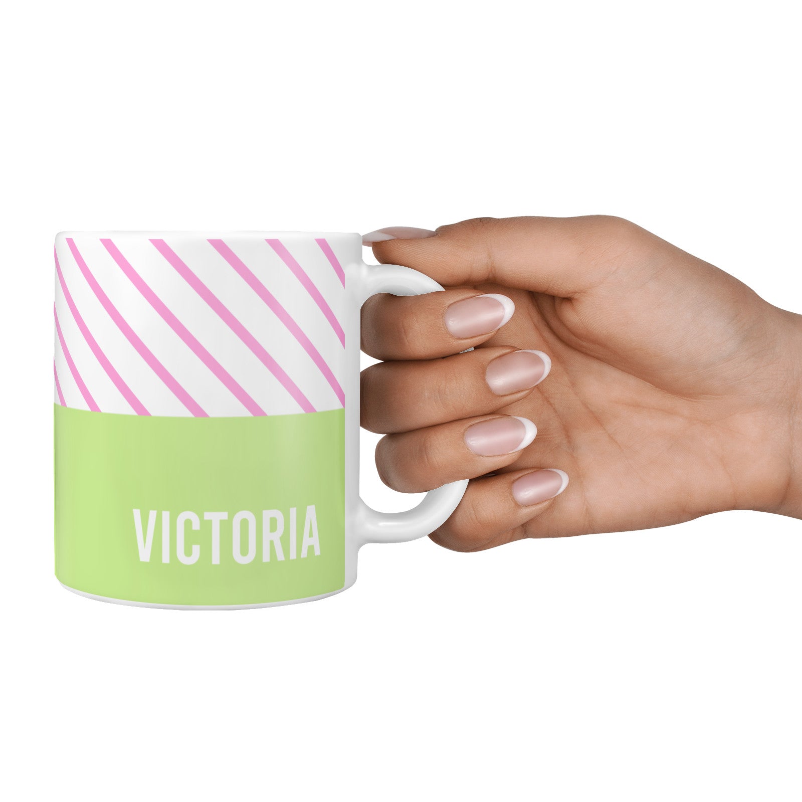 Personalised Pink Green Striped 10oz Mug Alternative Image 4