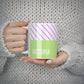 Personalised Pink Green Striped 10oz Mug Alternative Image 5