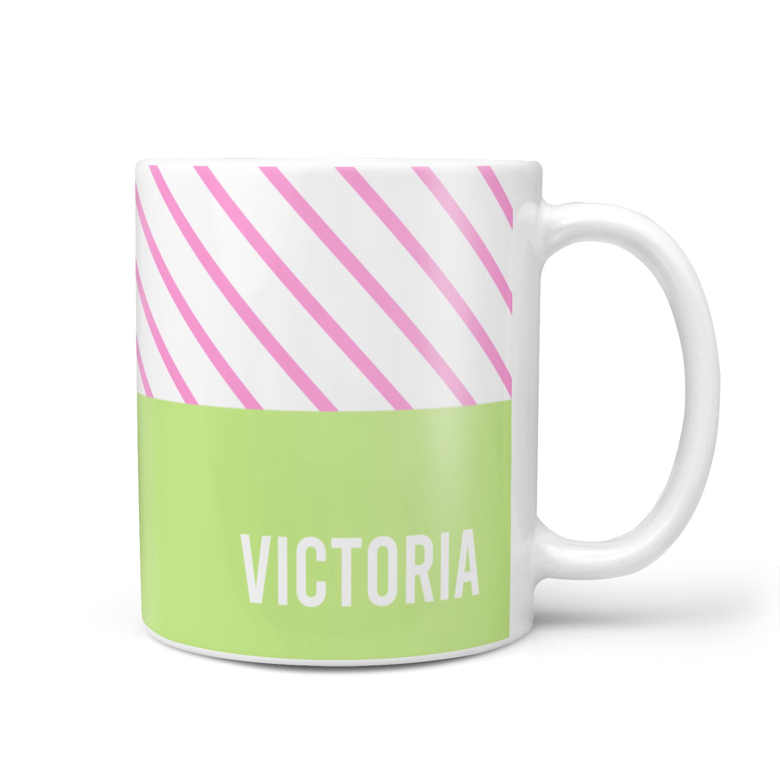 Personalised Pink Green Striped 10oz Mug