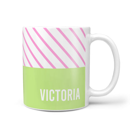 Personalised Pink Green Striped 10oz Mug