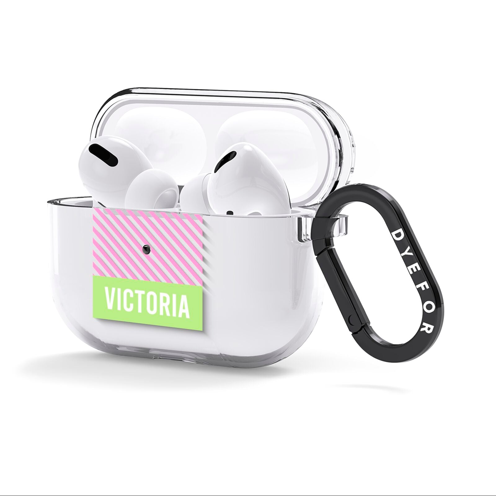 Personalised Pink Green Striped AirPods Clear Case 3rd Gen Side Image
