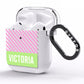 Personalised Pink Green Striped AirPods Clear Case Side Image