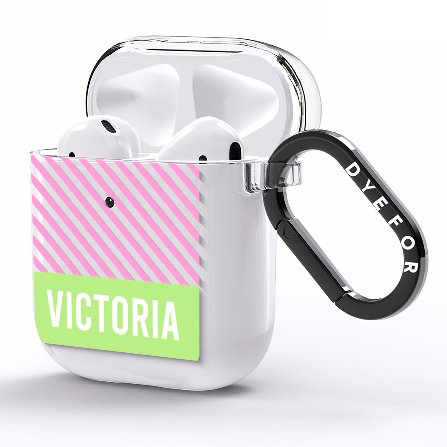 Personalised Pink Green Striped AirPods Clear Case Side Image