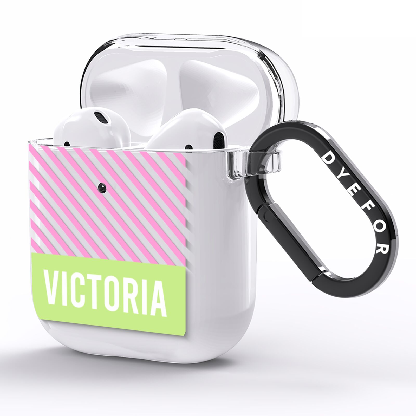 Personalised Pink Green Striped AirPods Clear Case Side Image