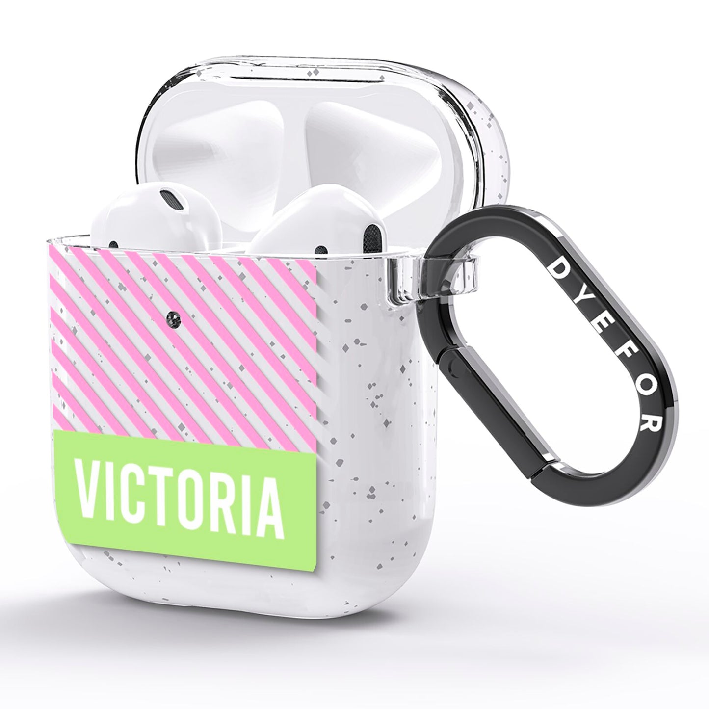 Personalised Pink Green Striped AirPods Glitter Case Side Image