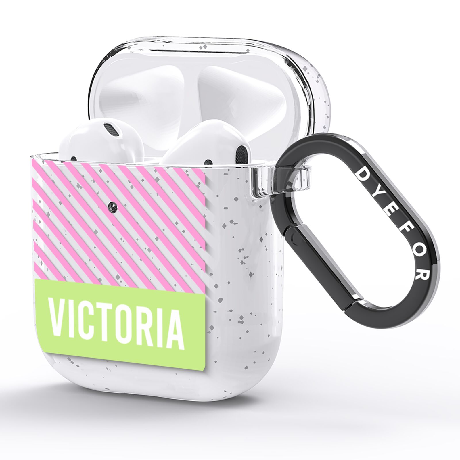 Personalised Pink Green Striped AirPods Glitter Case Side Image