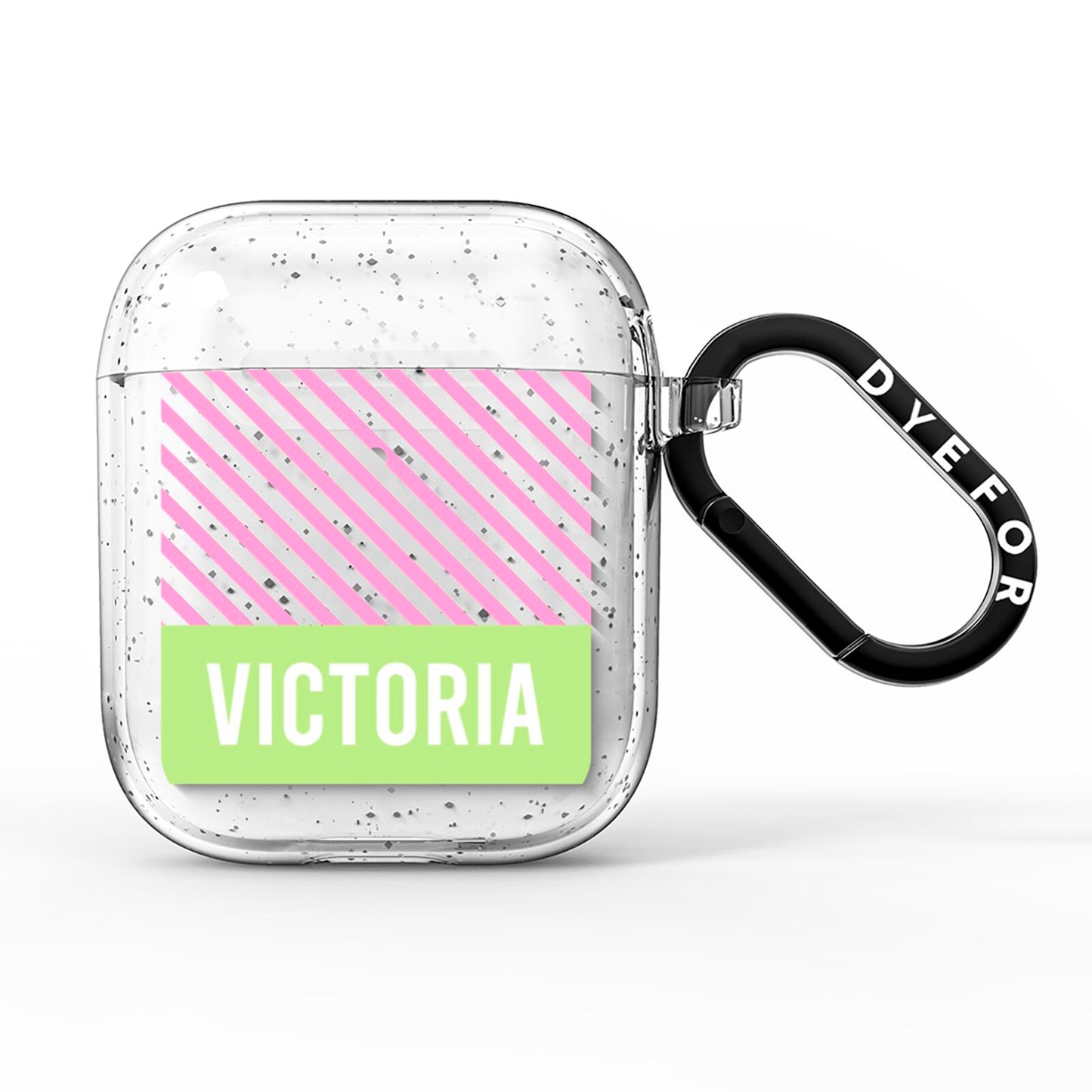 Personalised Pink Green Striped AirPods Glitter Case