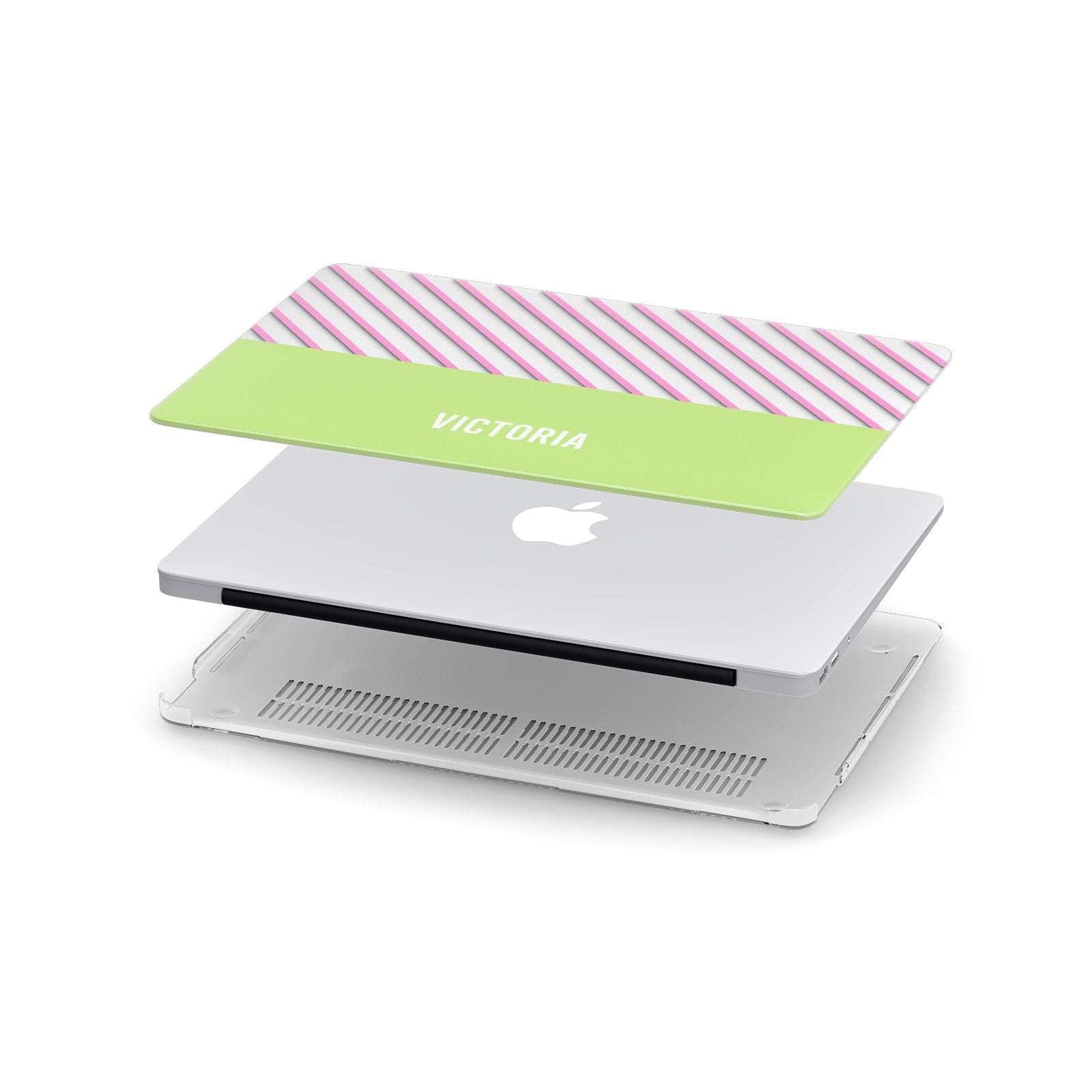 Personalised Pink Green Striped Apple MacBook Case in Detail