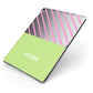 Personalised Pink Green Striped Apple iPad Case on Grey iPad Side View
