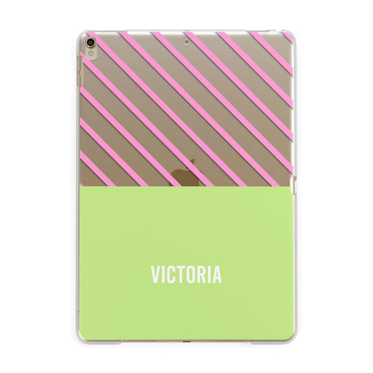 Personalised Pink Green Striped Apple iPad Gold Case