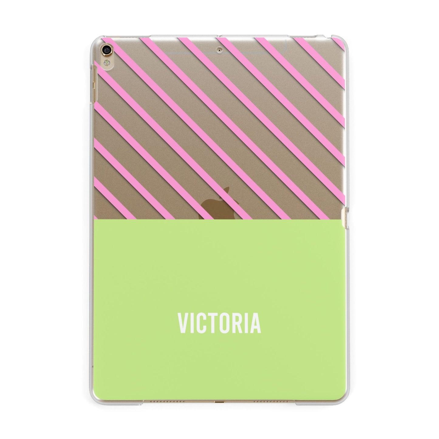 Personalised Pink Green Striped Apple iPad Gold Case