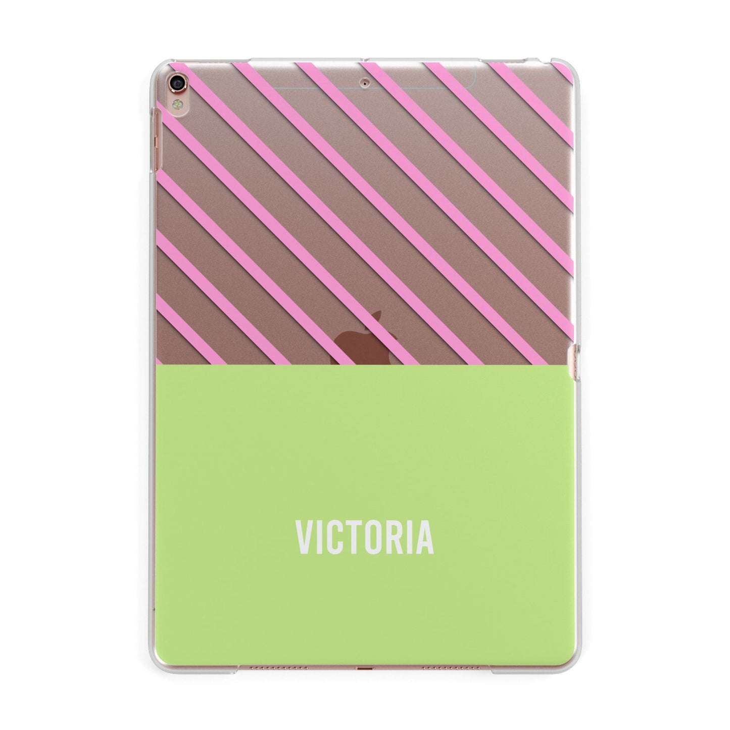 Personalised Pink Green Striped Apple iPad Rose Gold Case