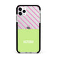 Personalised Pink Green Striped Apple iPhone 11 Pro Max in Silver with Black Impact Case