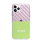Personalised Pink Green Striped Apple iPhone 11 Pro Max in Silver with Bumper Case