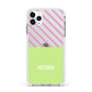 Personalised Pink Green Striped Apple iPhone 11 Pro Max in Silver with White Impact Case