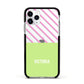 Personalised Pink Green Striped Apple iPhone 11 Pro in Silver with Black Impact Case