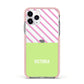 Personalised Pink Green Striped Apple iPhone 11 Pro in Silver with Pink Impact Case
