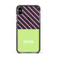 Personalised Pink Green Striped Apple iPhone Xs Max Impact Case Black Edge on Black Phone