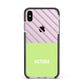 Personalised Pink Green Striped Apple iPhone Xs Max Impact Case Black Edge on Silver Phone