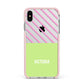 Personalised Pink Green Striped Apple iPhone Xs Max Impact Case Pink Edge on Silver Phone