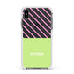 Personalised Pink Green Striped Apple iPhone Xs Max Impact Case White Edge on Black Phone