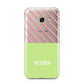 Personalised Pink Green Striped Samsung Galaxy A3 2017 Case on gold phone