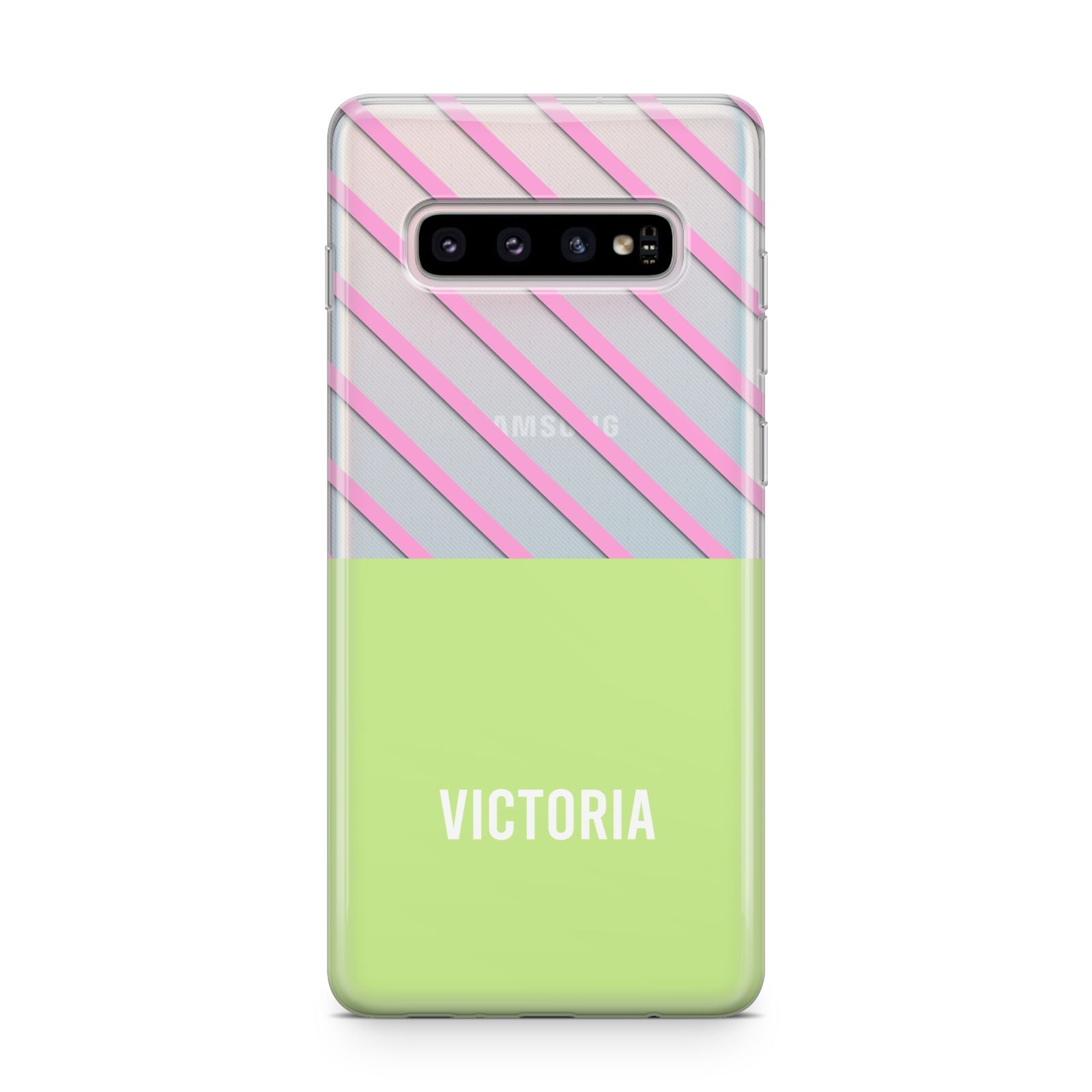 Personalised Pink Green Striped Samsung Galaxy S10 Plus Case