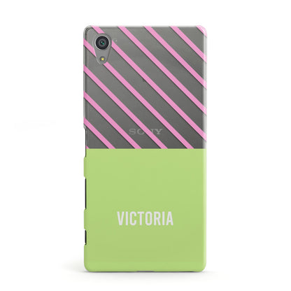 Personalised Pink Green Striped Sony Xperia Case