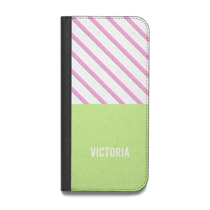 Personalised Pink Green Striped Vegan Leather Flip Samsung Case