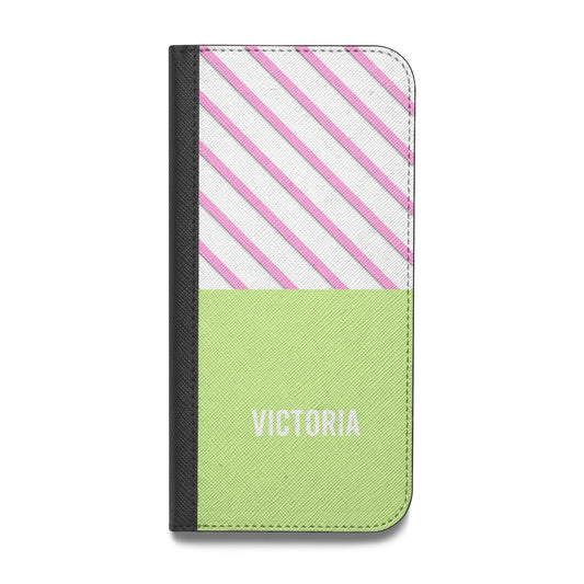 Personalised Pink Green Striped Vegan Leather Flip Samsung Case