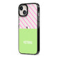Personalised Pink Green Striped iPhone 13 Black Impact Case Side Angle on Silver phone