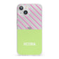 Personalised Pink Green Striped iPhone 13 Clear Bumper Case