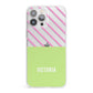 Personalised Pink Green Striped iPhone 13 Pro Max Clear Bumper Case