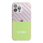 Personalised Pink Green Striped iPhone 13 Pro Max TPU Impact Case with Pink Edges