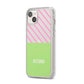Personalised Pink Green Striped iPhone 14 Plus Clear Tough Case Starlight Angled Image