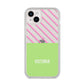 Personalised Pink Green Striped iPhone 14 Plus Clear Tough Case Starlight