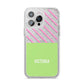 Personalised Pink Green Striped iPhone 14 Pro Max Glitter Tough Case Silver