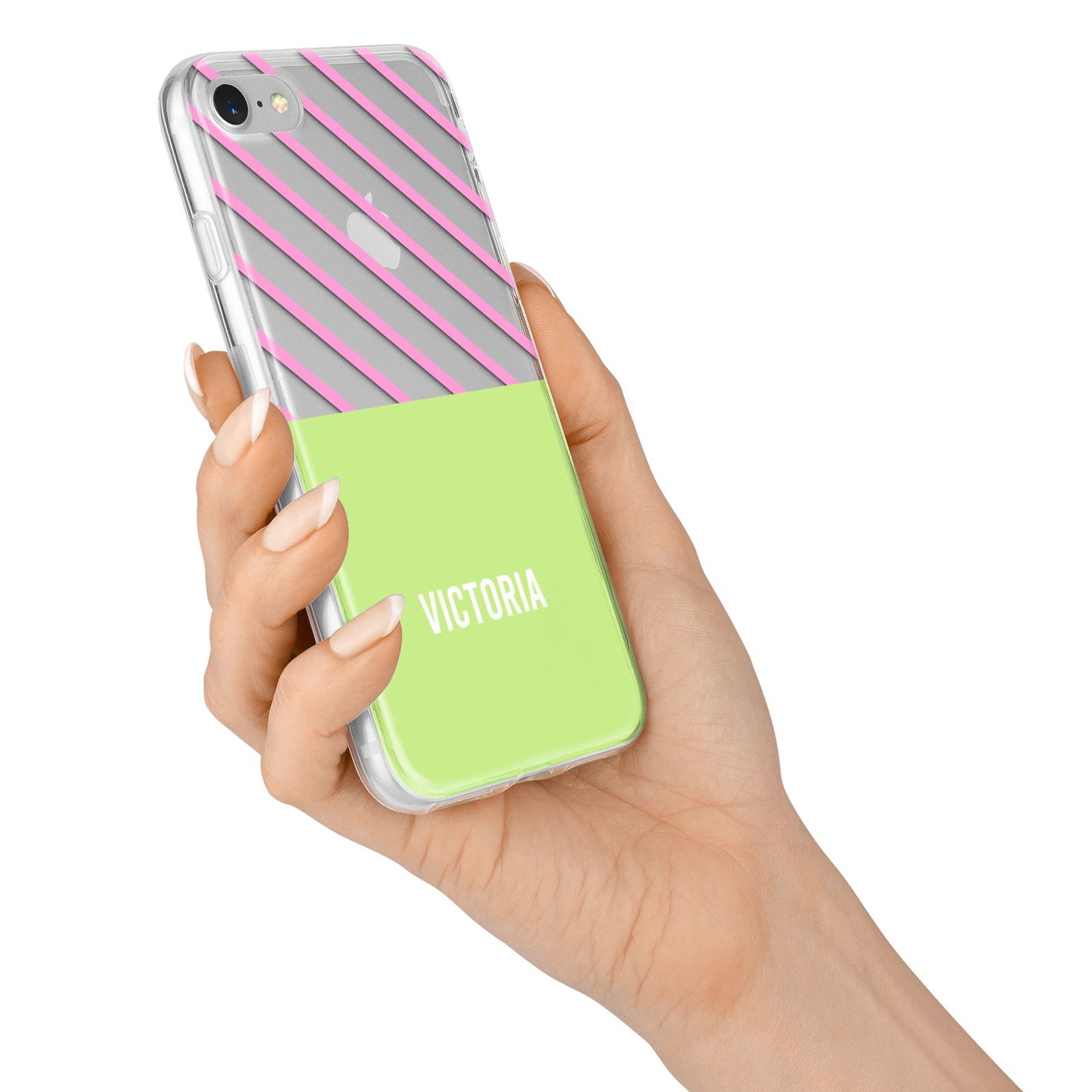 Personalised Pink Green Striped iPhone 7 Bumper Case on Silver iPhone Alternative Image