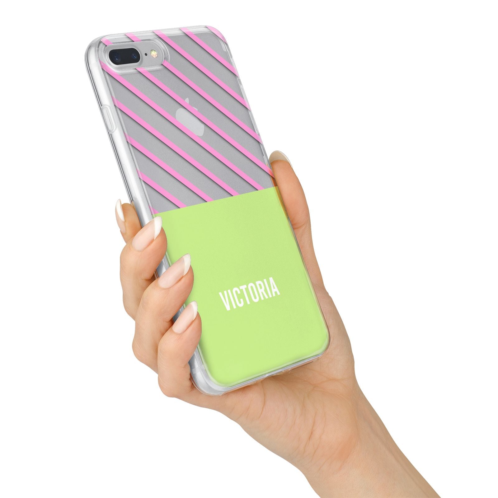 Personalised Pink Green Striped iPhone 7 Plus Bumper Case on Silver iPhone Alternative Image