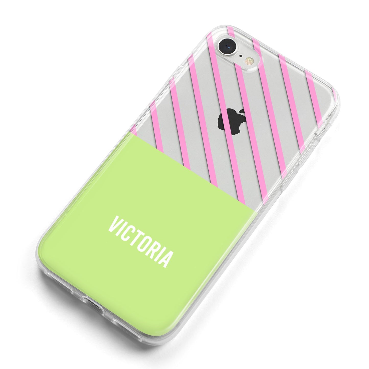 Personalised Pink Green Striped iPhone 8 Bumper Case on Silver iPhone Alternative Image